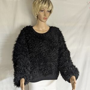 Black Faux Fur Pullover Top Sz xxl